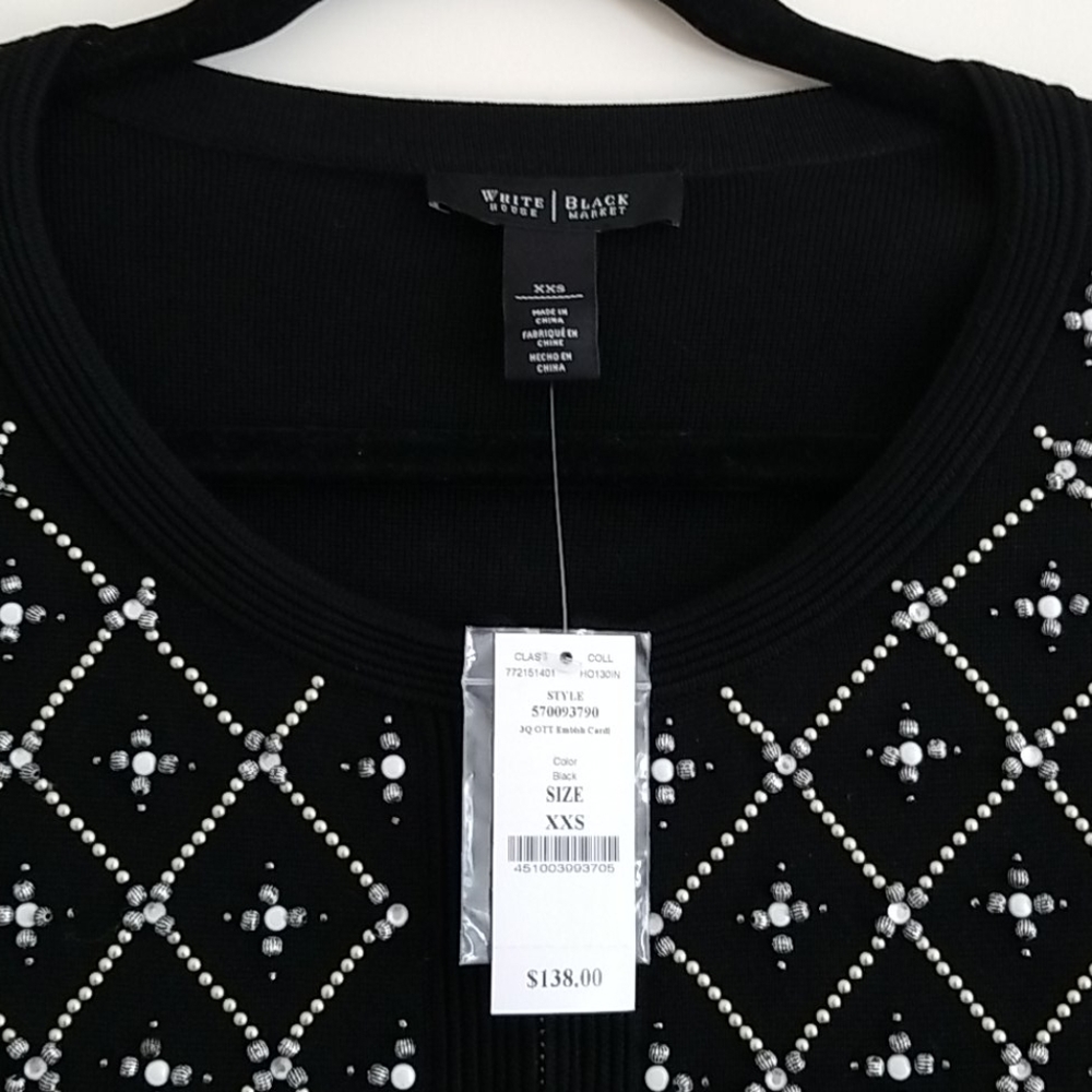 White House Black Market Beaded Studded Black Cardigan Jacket - Picture 2 of 6